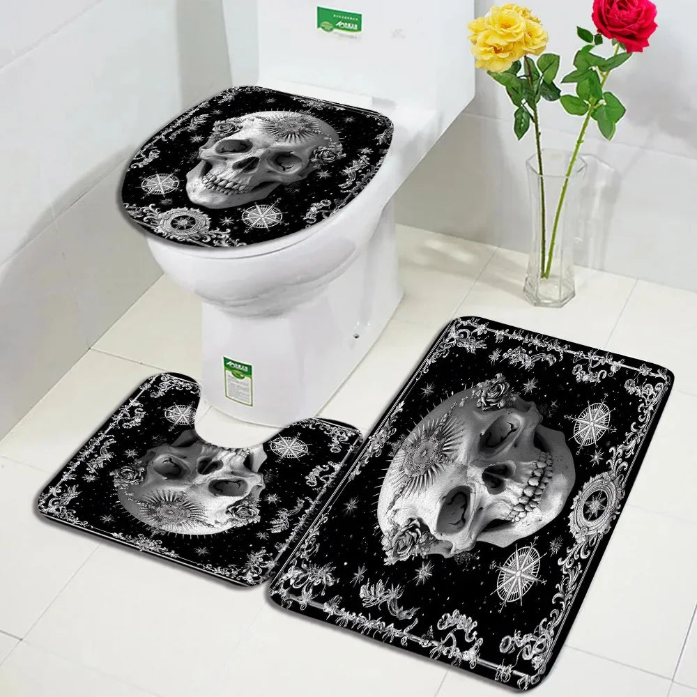 tapis toilette gothique crânes roses squelette fleurs salle bain moderne respectueux environnement halloween festive