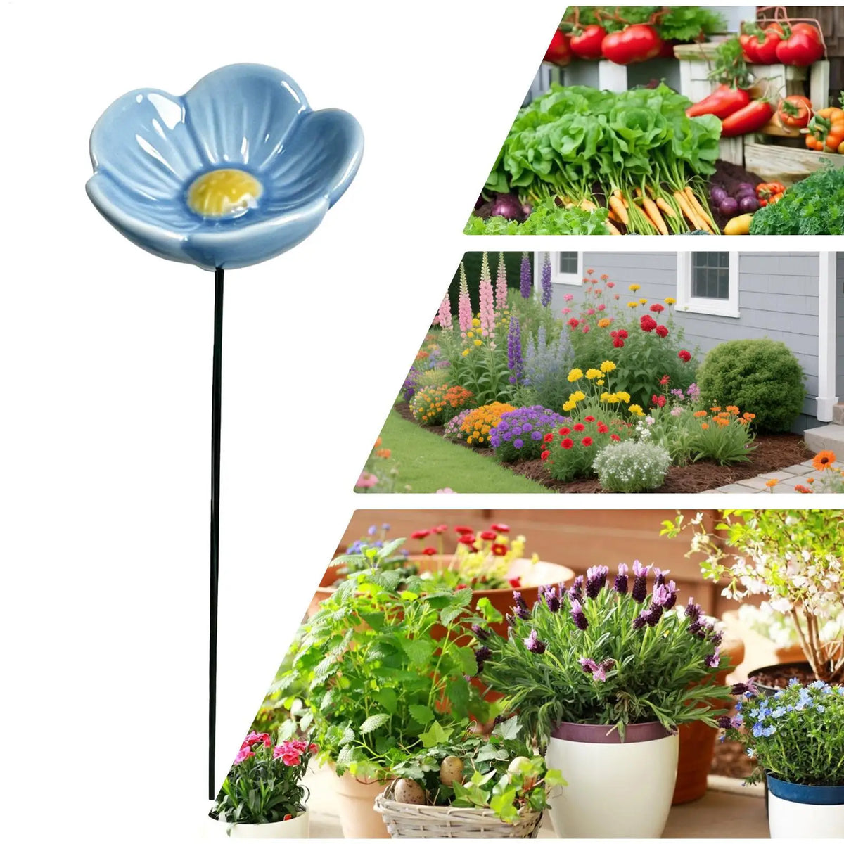 cache pot fleur couleur bleu vert rouge moderne extérieur jardin décoration abeilles papillons