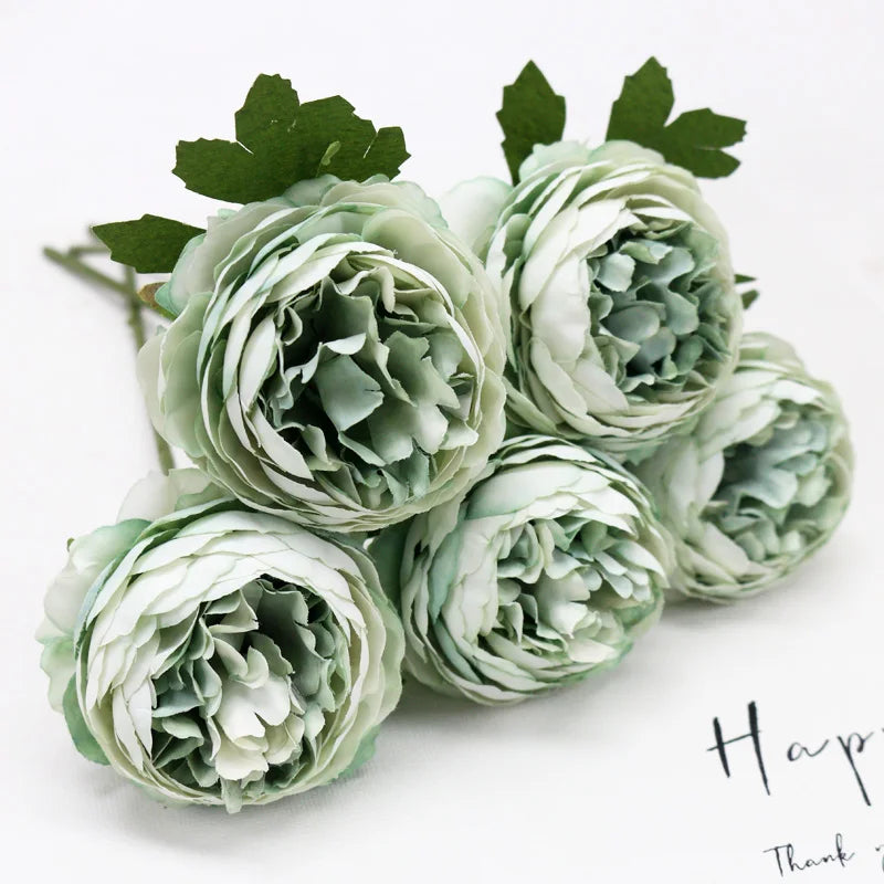 Bouquet artificiel pivoine rose pâle blanc feuilles vertes décoration intérieure romantique 29cm total length