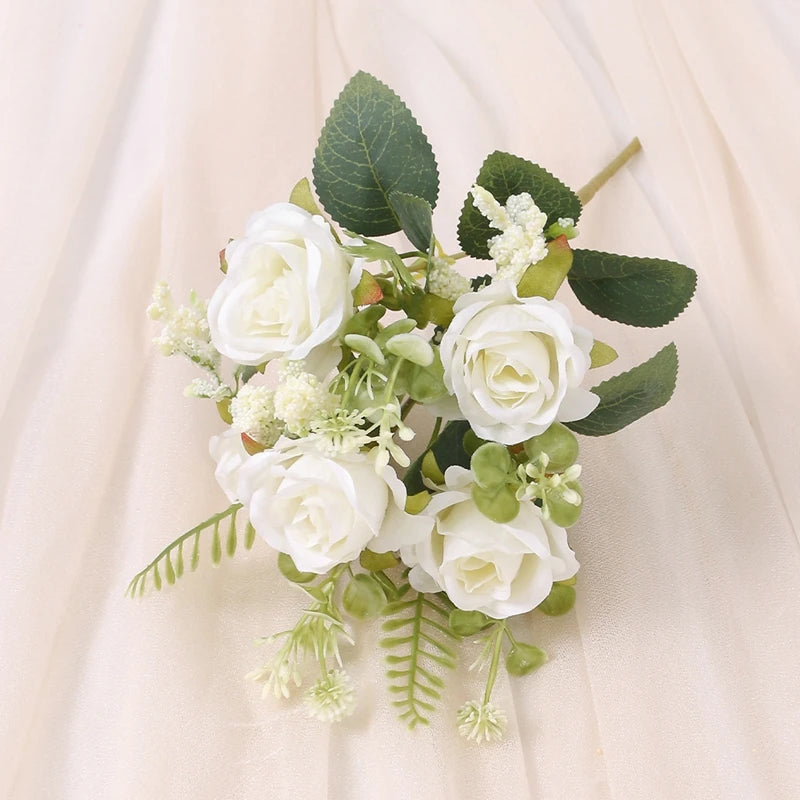 bouquet roses artificielles 30cm soie blanc rose rouge naturel decoration maison vase fleurs intérieur