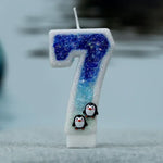bougies chiffre glitter penguins blanc bleu noir décoratives animaux adhésives relief thèmes