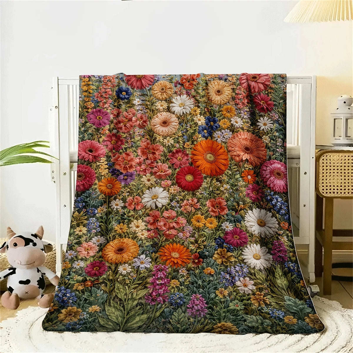 couverture multicolore motif floral contemporaine utilisation maison pique nique voyage hospitalière toutes saisons polyester
