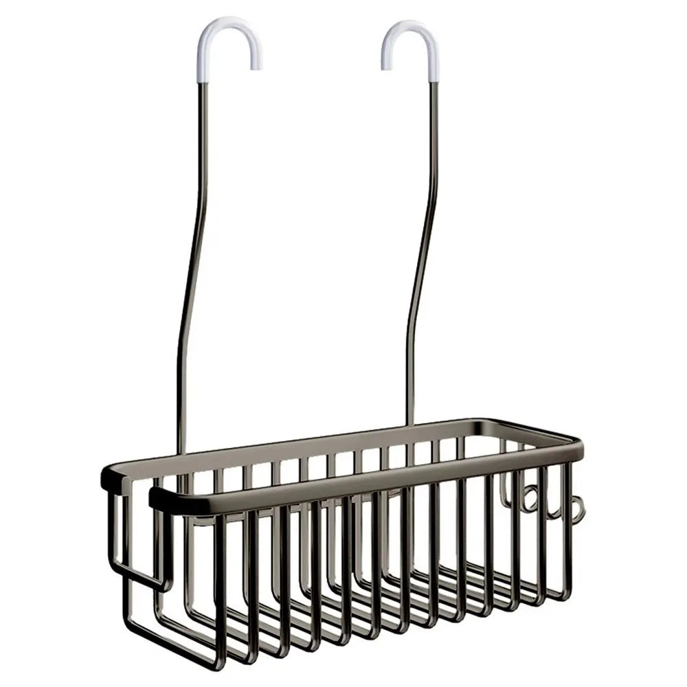 organisateur salle bain suspendu barres métalliques argenté noir moderne minimaliste porte shampoing savon