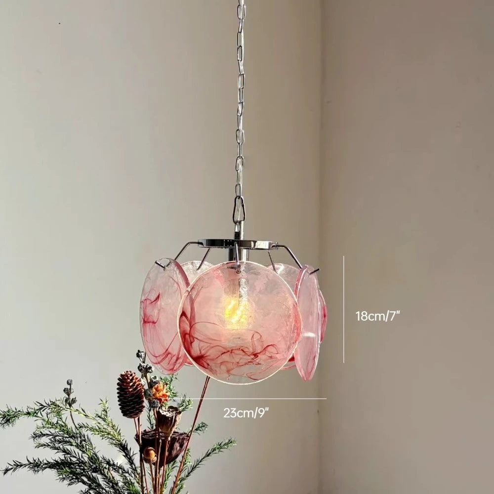 lampe suspendue moderne verre coloré transparent chaîne métallique salon chambre restaurant