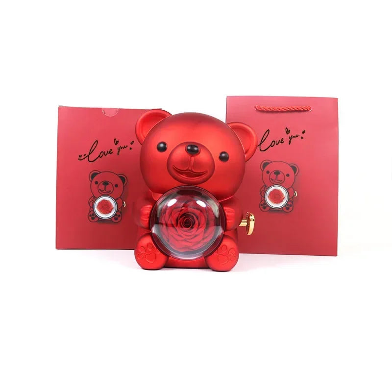 boîte bijoux rouge ours jouet brillant lisse dorés rose verre cœur anniversaire noël saint