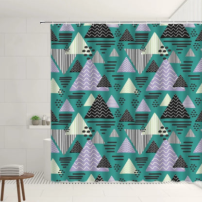 Image illustrant un rideau de douche design avec des motifs colorés. Le rideau, l'objet principal de l'image, est fait d'un matériau résistant à l'eau et présente un motif artistique unique. Utilisé principalement dans les salles de bains pour préserver l'intimité et protéger contre les éclaboussures d'eau, ce rideau de douche apporte une touche de style et d'élégance à l'espace. Un choix parfait pour ceux qui cherchent à combiner fonctionnalité et esthétique dans leur décoration intérieure.