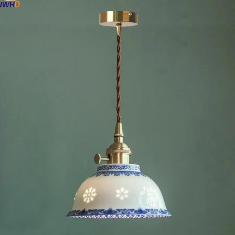 Luminaire suspendu céramique blanc cuivre LED style japonais