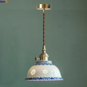 suspension lumineuse céramique blanc bleu floral industriel vintage led adjustable