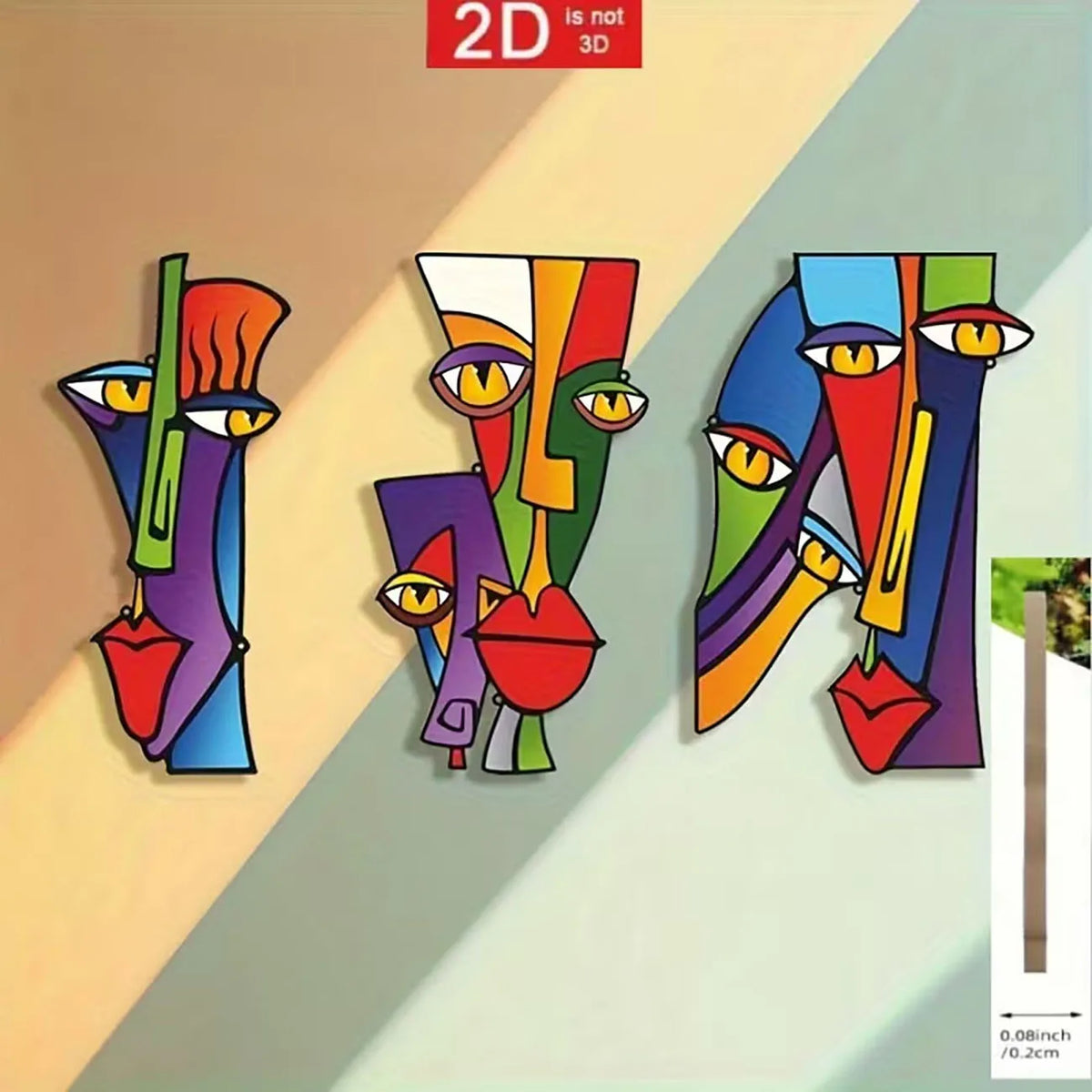panneaux muraux abstraits multicolores moderne pop art adhésif nano glue bois decoration contemporaine