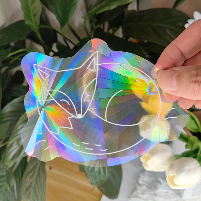 étiquettes solaires holographiques transparentes motifs planètes chats soleils modernes adhésives blanches minimalistes