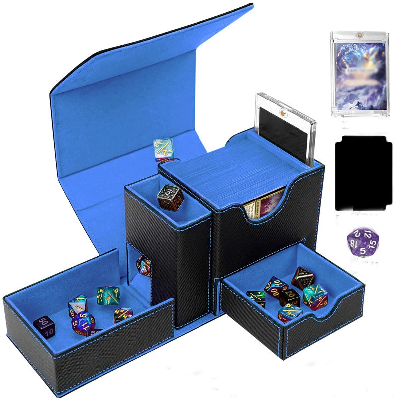 boîte rangement cartes jeu dés bleu noir simili cuir moderne pratique porte cartes
