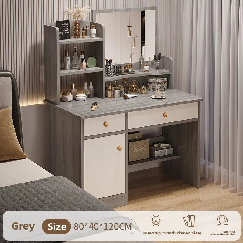 maquillage blanc moderne tabouret miroir led boites rangement texture bois