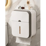 rangement mural moderne blanc gris tiroirs papier toilette accessoires salle bain minimaliste