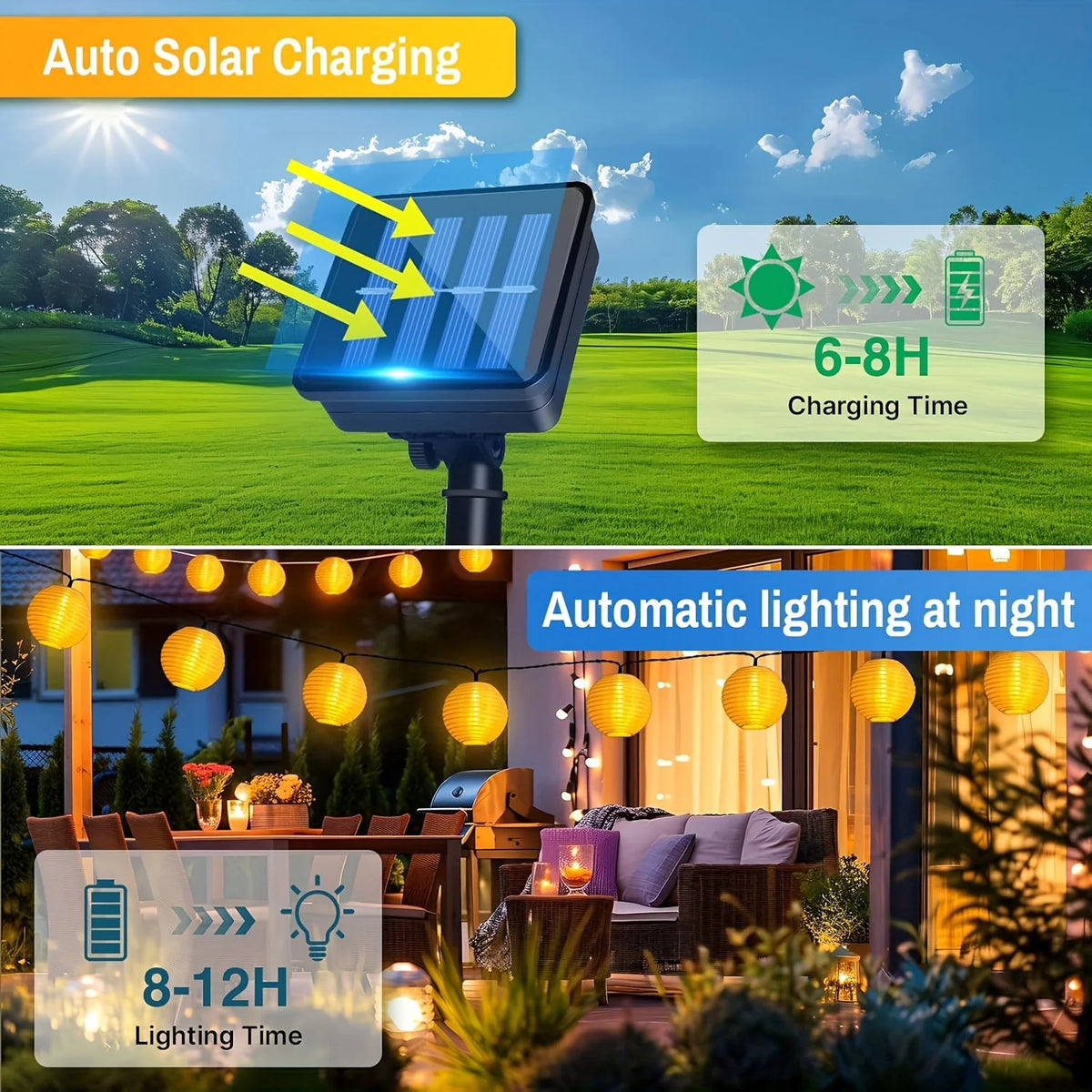 guirlande lumineuse solaire jaune ronds striés moderne extérieur piquet panneau solaire led 30 leds
