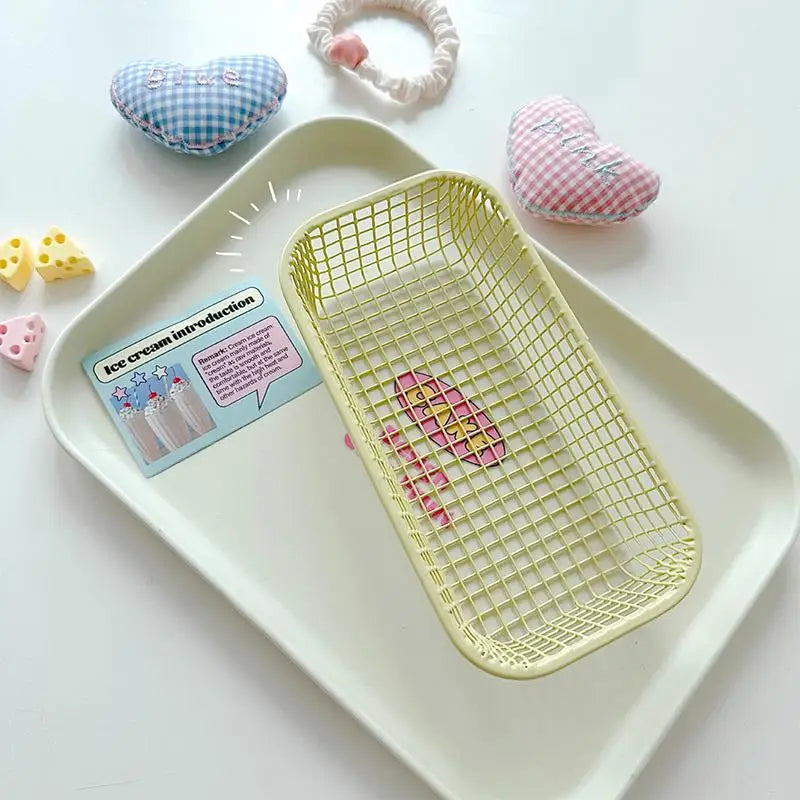 panier rangement métal rose jaune bleu clips maille moderne minimaliste