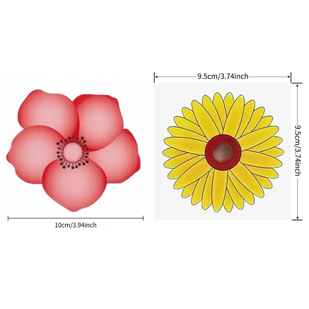 sticker mural décoratif moderne fleurs stylisées pavot tournesol rouge bleu orange jaune