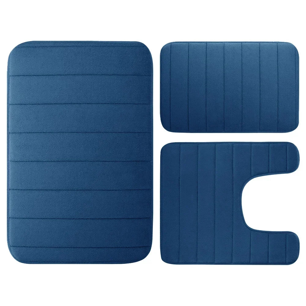 tapis bain mousse mémoire forme absorbant antidérapant moderne rayé beige clair salle bain lavable