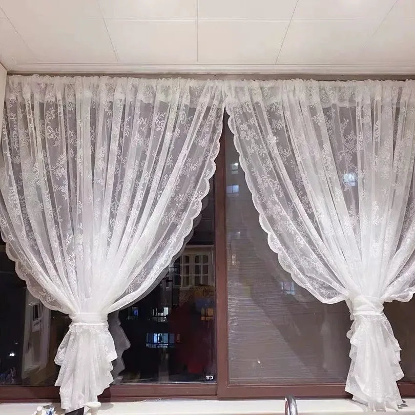 rideau fenêtre floral dentelle polyester blanc romantique français translucideextérieur chambre maison