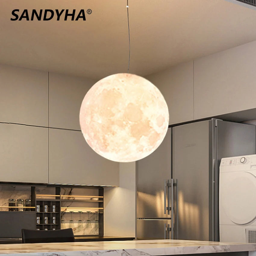 lampe suspendue moderne résine texture lunaire blanc 20cm 25cm 30cm 35cm 45cm led chambre