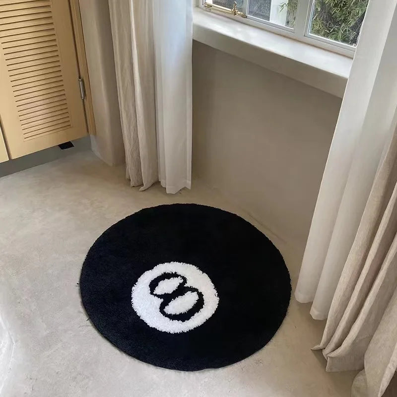 tapis noir géométrique blanc doux antidérapant vinyle polyester moderne