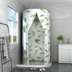 rideau extérieur tente cabine dôme bleu blanc motifs feuilles imperméable polyester cloison semi transparent