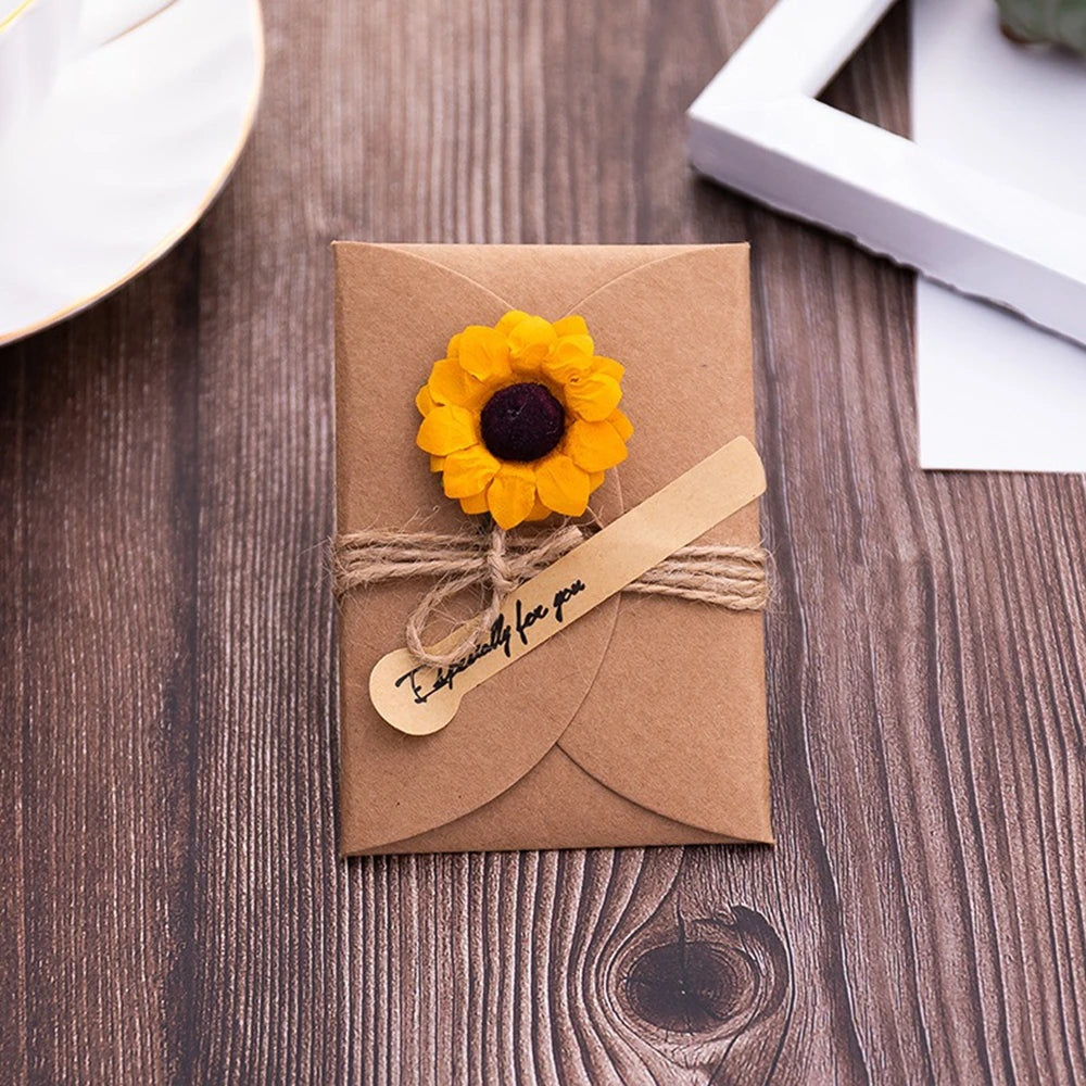 cartes voeux vintage enveloppes fleurs artificielles ruban jute anniversaire mariage noel retraite