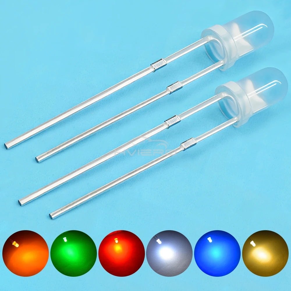 Diodes led 3mm bleu vert rouge blanc chaud jaune diffuses 1000pcs nouvelle