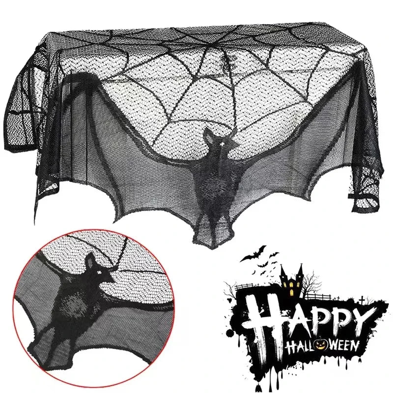 rideau halloween noir toile d'araignée chauvesouris décoration fenêtre fête opacité 93x57cm