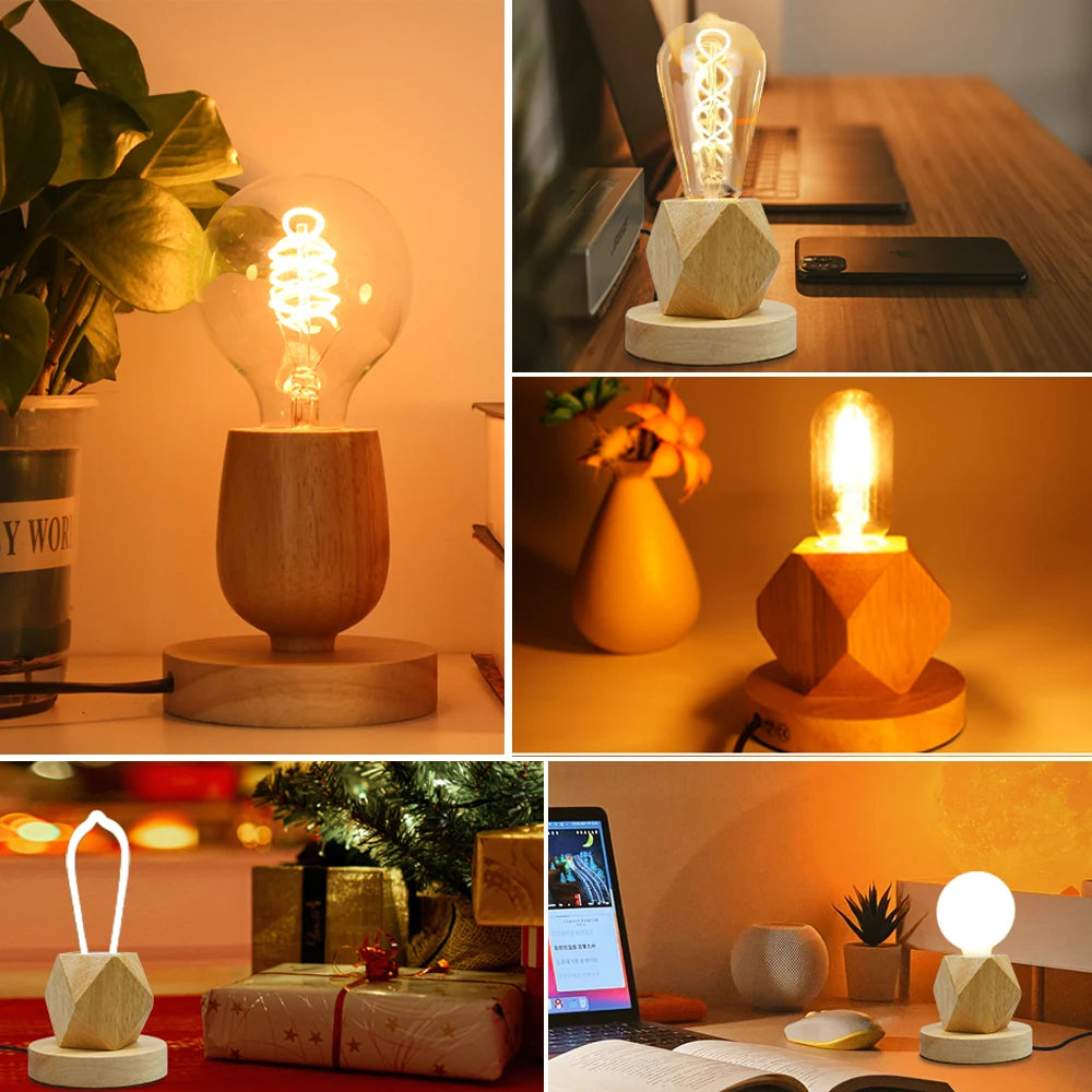 base lampe bois naturel blanc moderne minimaliste fixée E27 câble électrique interrupteur