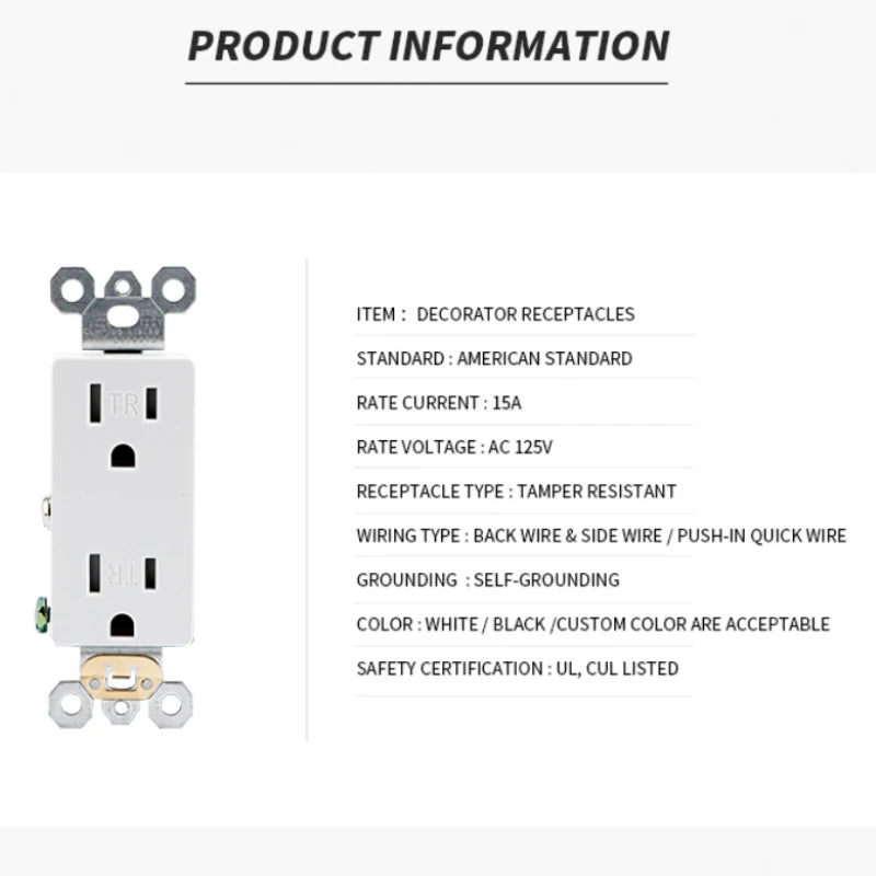 prise électrique moderne places blanc noir 15A 20A vis fixations