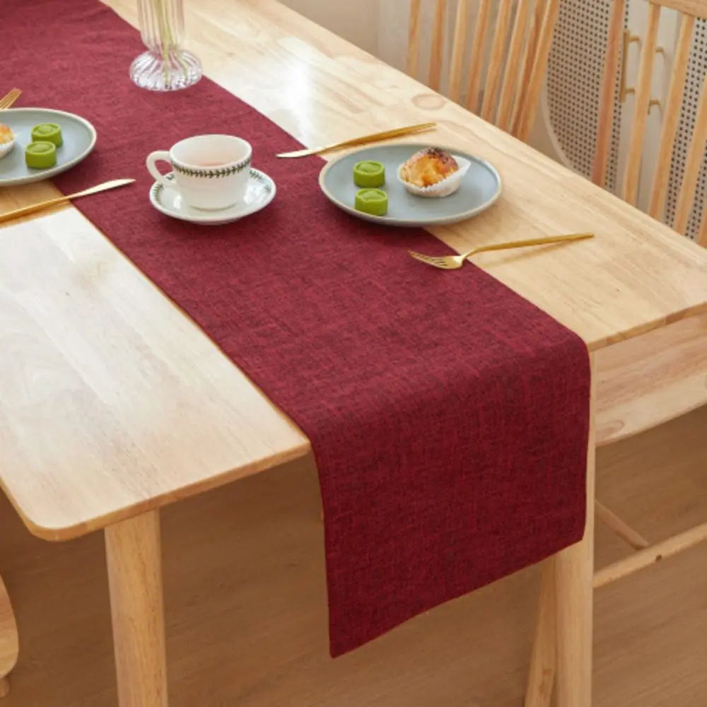 nappe lin texturée gris rouge bleu vert orange moderne décoration intérieure table assiettes thé
