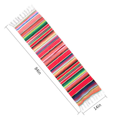table runner mexicain festif multicolore franges decoration noel mariage rouge rose vert bleu jaune