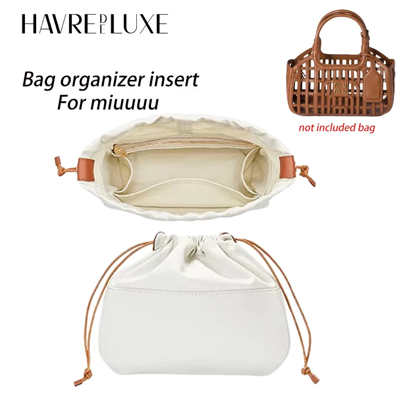 insert sac main blanc marron toile texture compartiments poche zippée cordon serrure moderne minimaliste