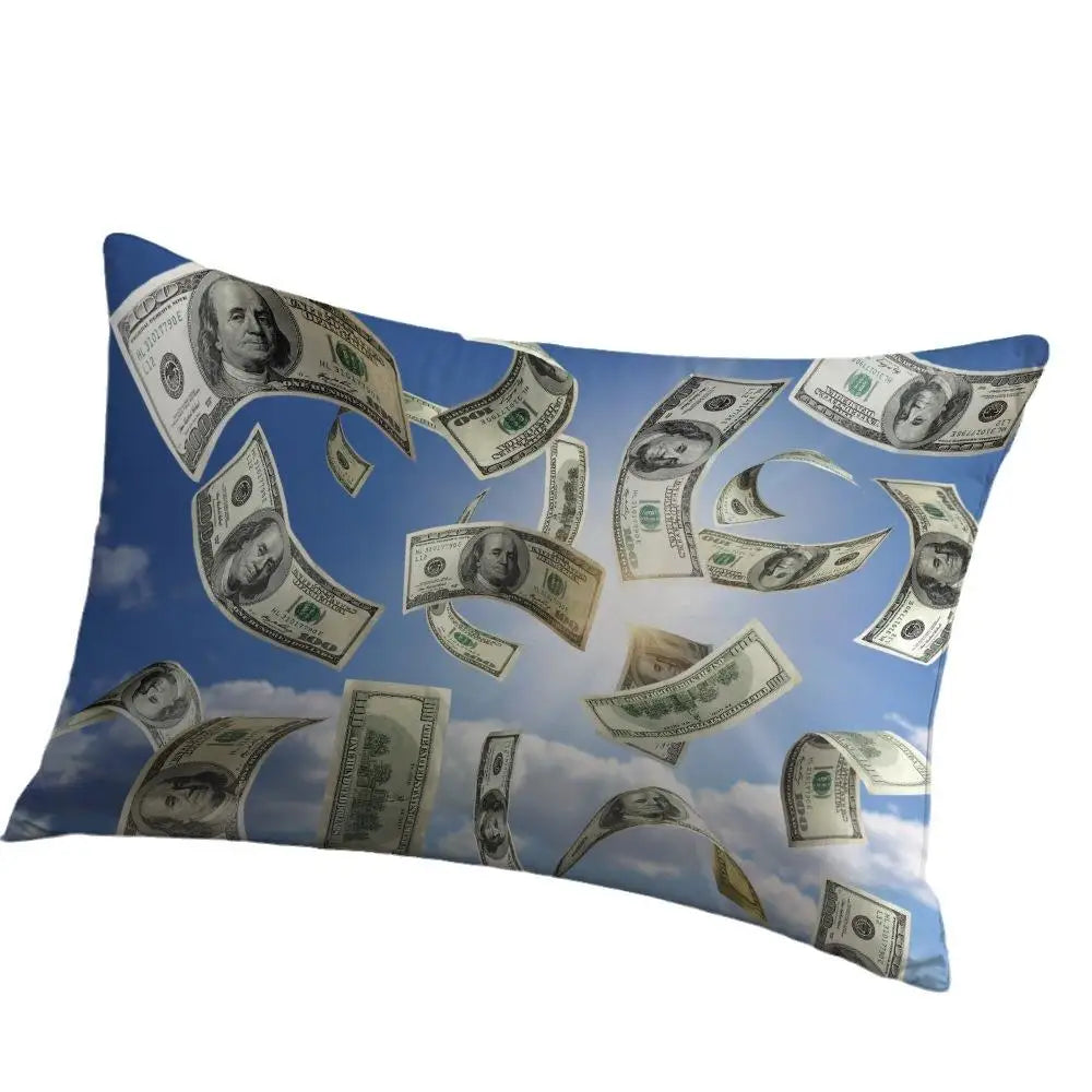 housse coussin motif dollar moderne vert blanc bleu imprimé polyester coton fixation lit décoration