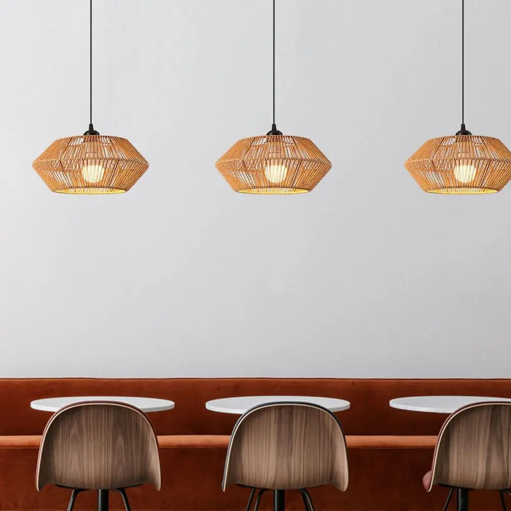 lampe suspendue moderne marron clair tissée main 32cm opale câble noir adjustable 150cm chambre