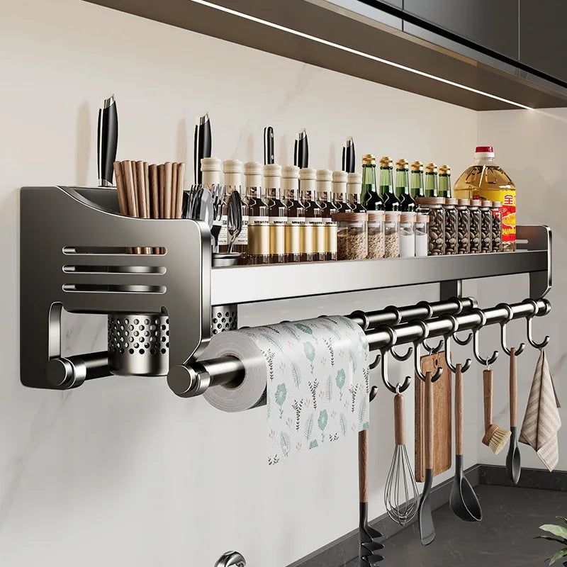 étagère murale multifonction imperméable pvc argentée moderne porte baguettes couteaux cuillères gobelets verres tasses