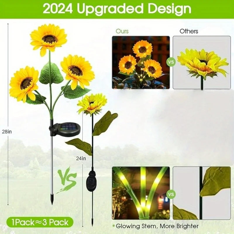 fleur artificielle solaire jaune moderne décoration extérieure pelouse lumineuse led piquet métallique fixe