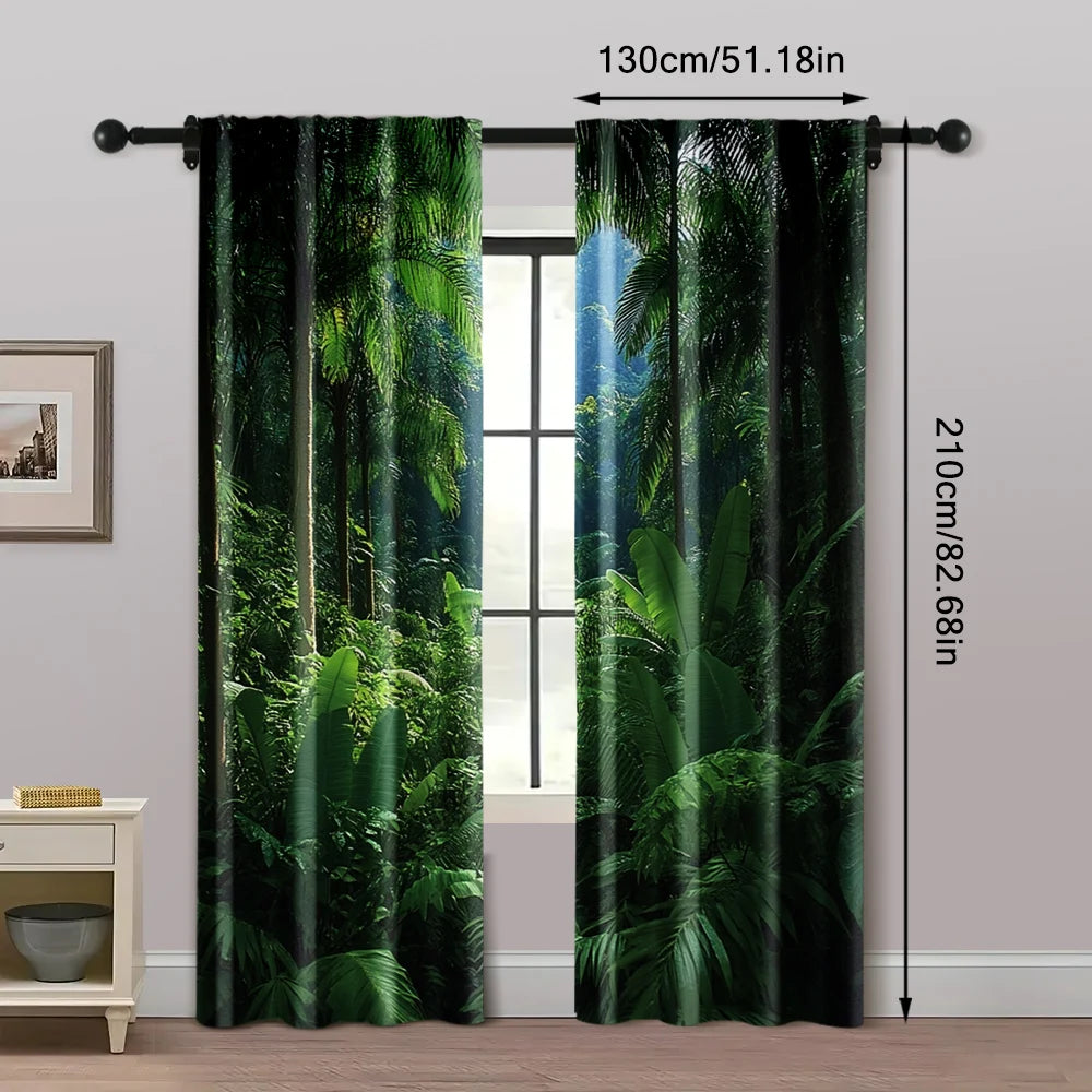 rideau forêt tropicale feuilles palmier vert noir polyester moderne opacité 75x166cm 105x230cm 130x210cm