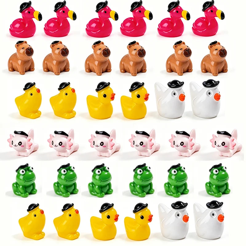 lot mini figurines animaux résine capybara grenouille axolotl flamant rose canard décoration maison jardin