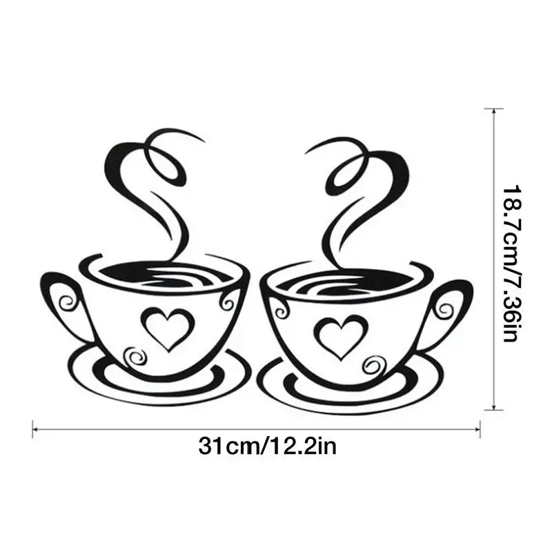 autocollant mural moderne tasse coeur fumée stylisée noir minimaliste adhésif