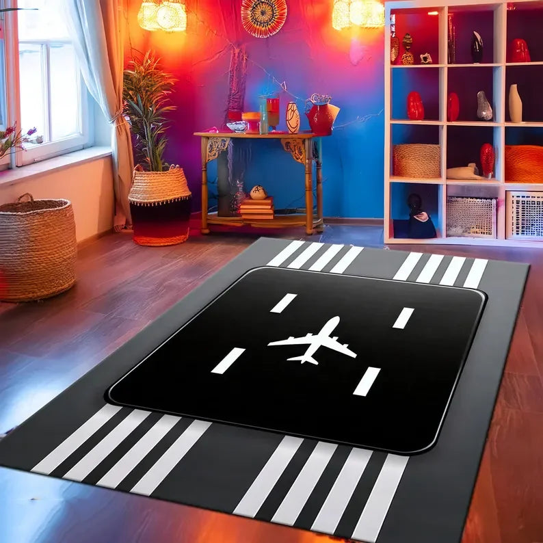 tapis géométrique moderne multi usages vert noir blanc chambre salon extérieur anti dérapant polyester