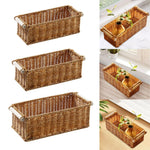paniers rangement tressés marron poignées bois bohème organisation salle bain cuisine
