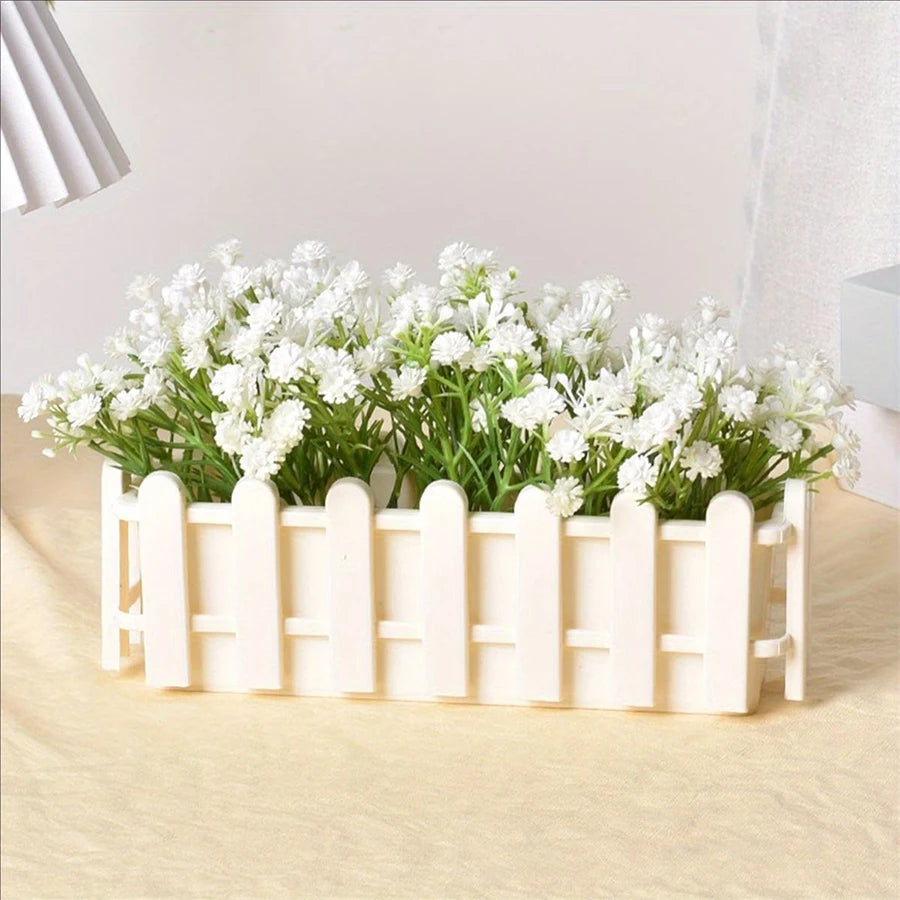 clôture miniature blanche rectangulaire classique intérieur extérieur decoration jardin maison fleur artificielle plastique opaque