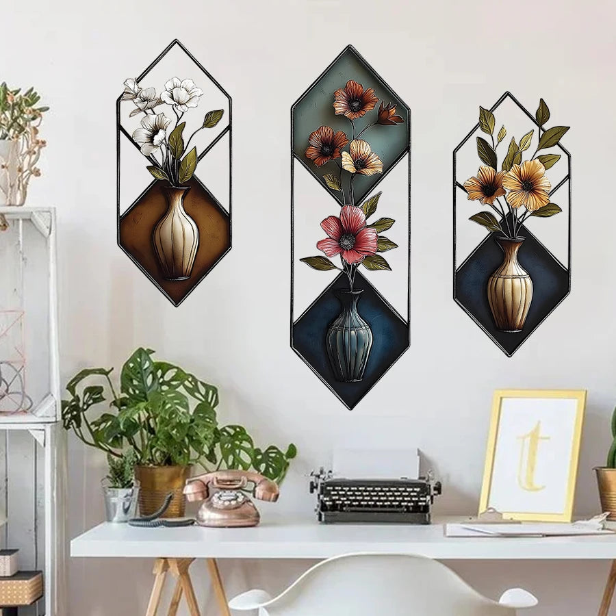 décoration murale moderne fleurs stylisées vases autocollants muriaux multicolores