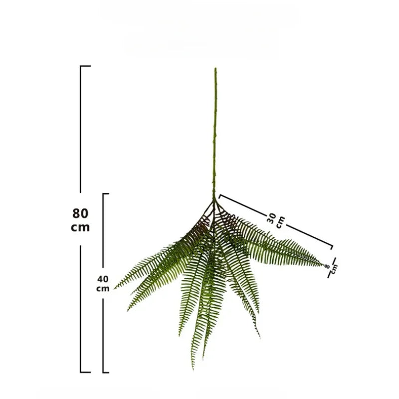 décoration extérieure plante artificielle feuilles vertes fines moderne 80cm tringle fixée éléments