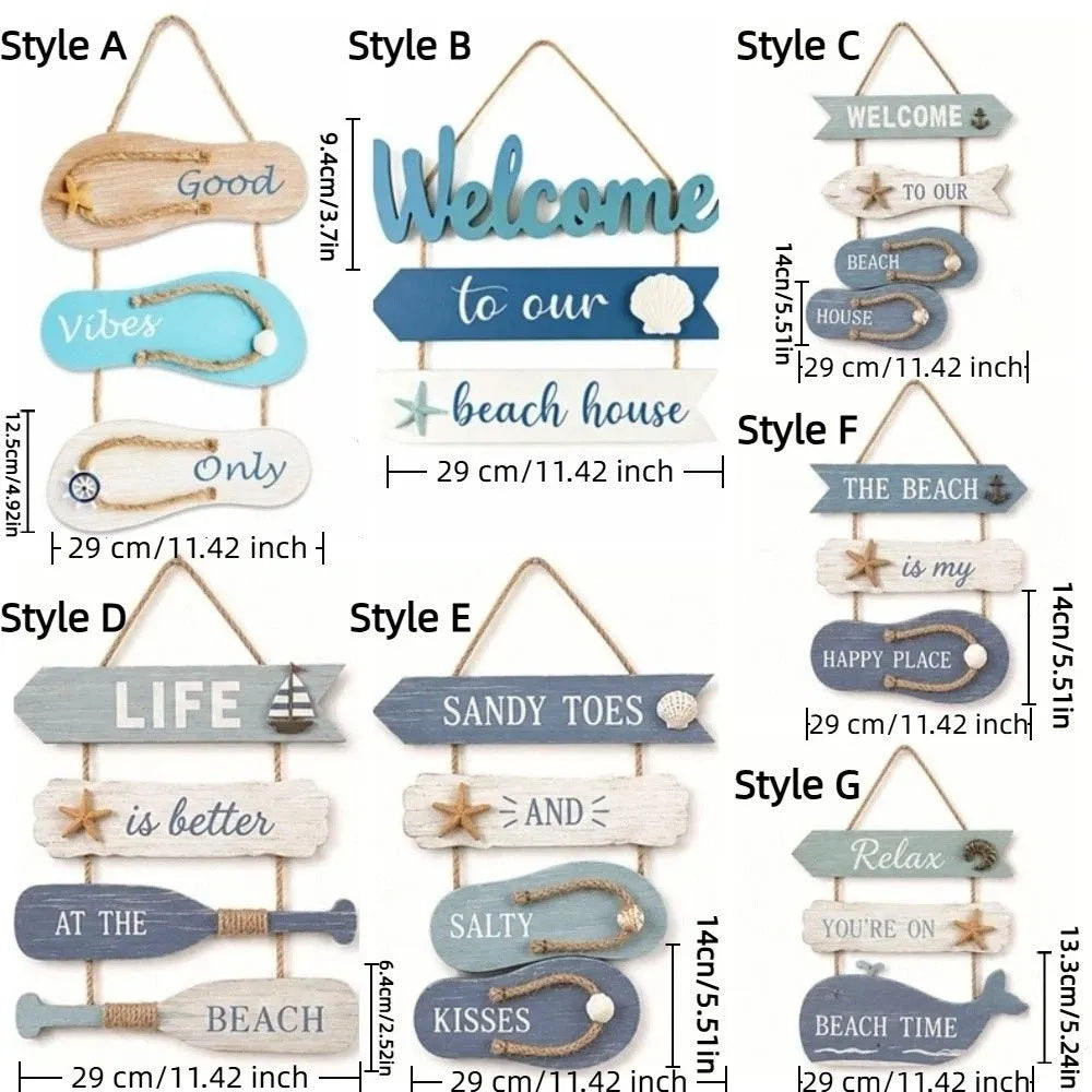 panneau decoratif mural bleu blanc motifs marins coquillage baleine corde fixée plage océan thème