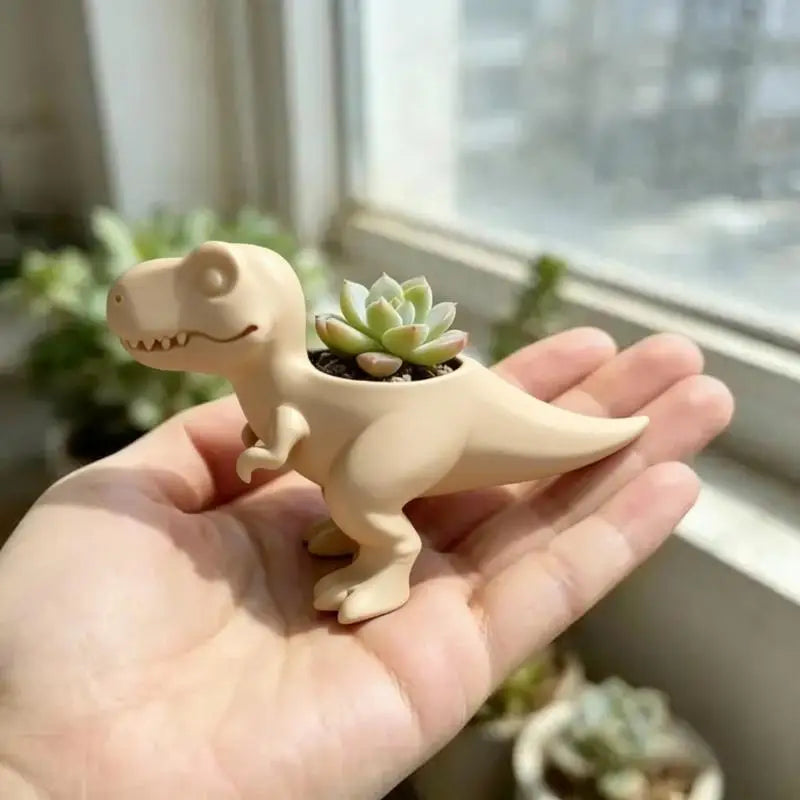 cache pot forme dinosaure gris sculpté relief créatif plante opacité décoration multifonctionnelle