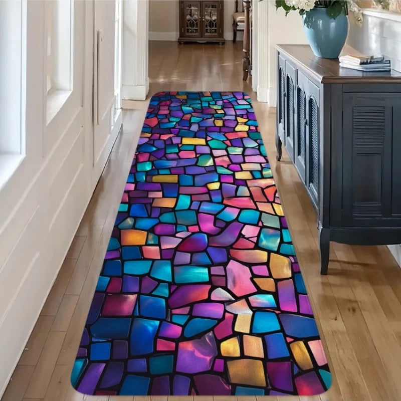 tapis multicolore géométrique moderne antidérapant polyester maison cuisine couloir salon