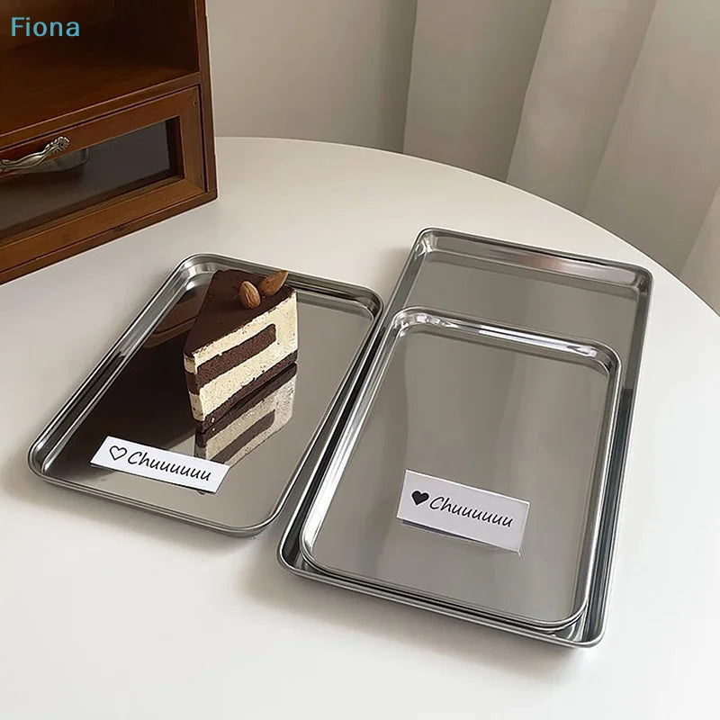 plateau service argenté moderne plateau rectangulaire bord arrondi présentation nourriture minimaliste transparent alimentaire