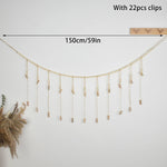 cadre mural boho chic bois ficelle naturelle beige blanc photos suspension pinces linge